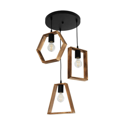 EMBER 201-0102 Vintage Κρεμαστό Φωτιστικό Οροφής με Ντουί 3 x E27 AC 220-240V IP20 - Καφέ & Μαύρο - Μ50 x Π50 x Υ70