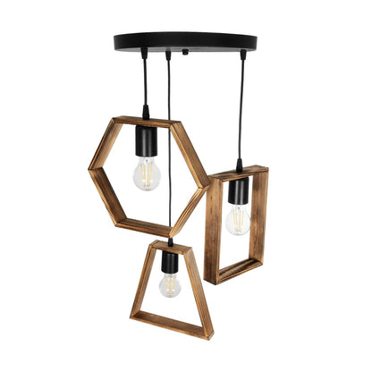 EMBER 201-0102 Vintage Κρεμαστό Φωτιστικό Οροφής με Ντουί 3 x E27 AC 220-240V IP20 - Καφέ & Μαύρο - Μ50 x Π50 x Υ70