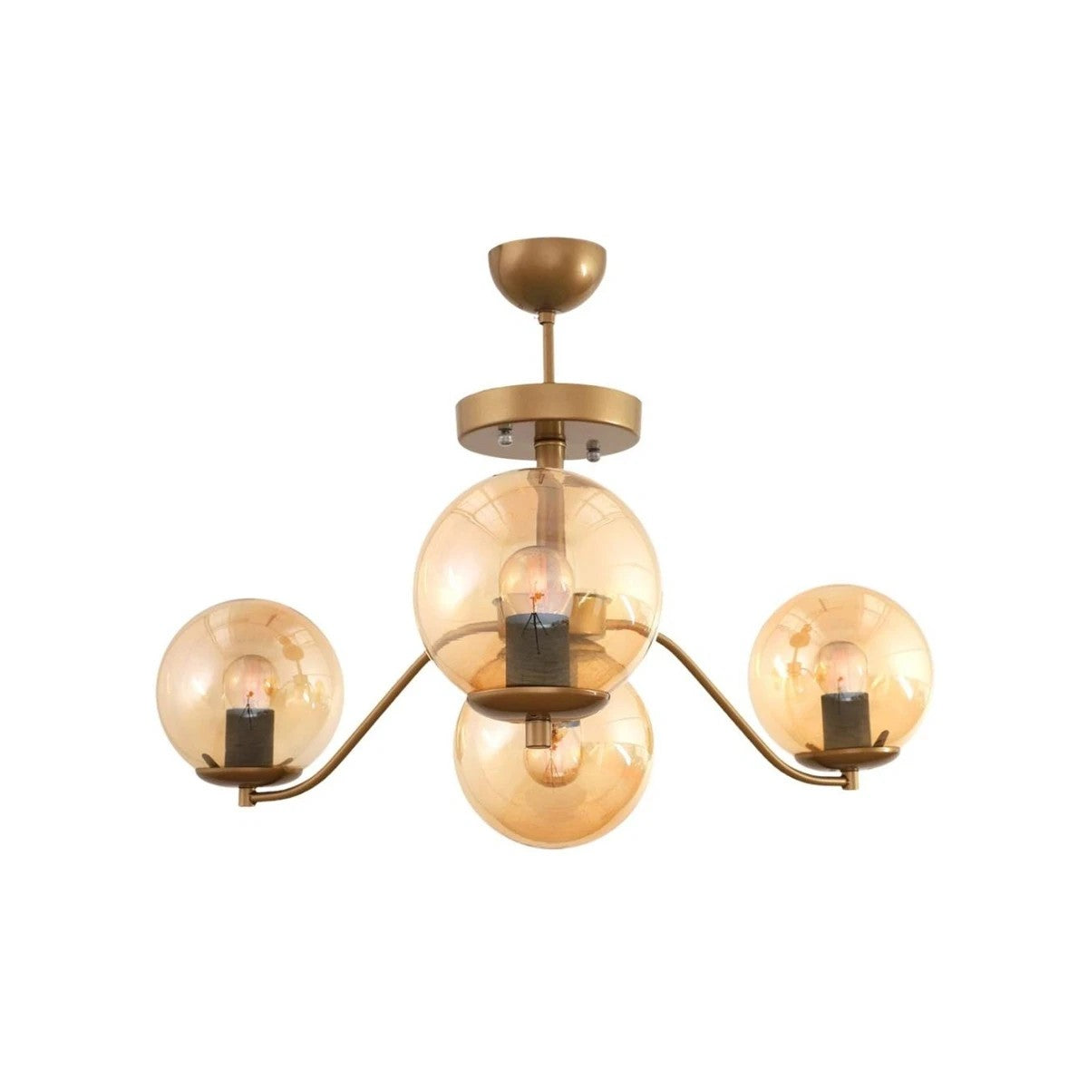 SUNRAY 201-0110 Vintage Κρεμαστό Φωτιστικό Μπάλα Πολύφωτο 4 x E27 IP20 Μαύρο Μέταλλο με Μελί Γυαλί - Μ55 x Π55 x Υ48cm