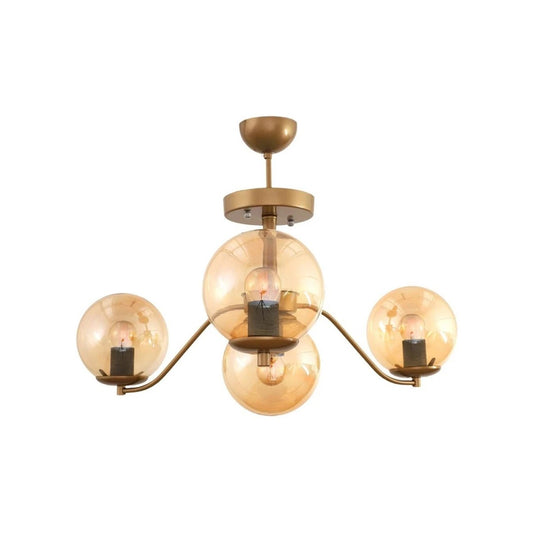 SUNRAY 201-0110 Vintage Κρεμαστό Φωτιστικό Μπάλα Πολύφωτο 4 x E27 IP20 Μαύρο Μέταλλο με Μελί Γυαλί - Μ55 x Π55 x Υ48cm