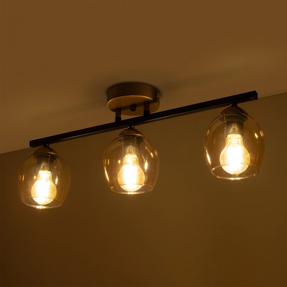 RADIUS 201-0122 Vintage Φωτιστικό Οροφής με Ντουί 3 x E27 AC 220-240V IP20 - Χρυσό, Μαύρο & Μελί- Μ60 x Π13 x Υ16