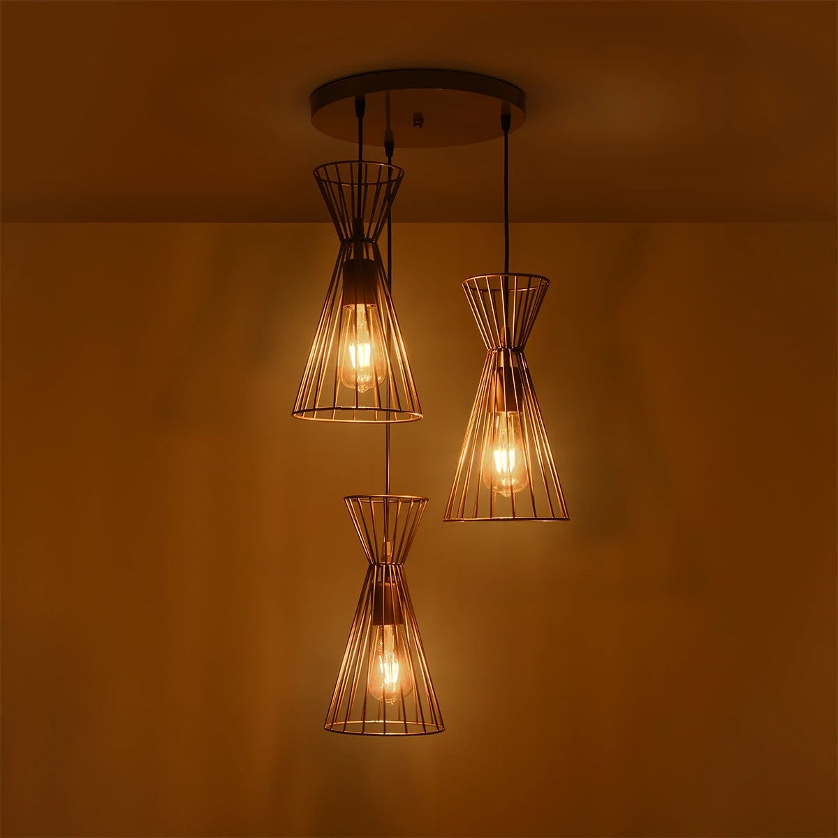 FLIXIO 201-0126 Vintage Κρεμαστό Φωτιστικό Οροφής με Ντουί 3 x E27 AC 220-240V IP20 - Χρυσό - Μ40 x Π40 x Υ70