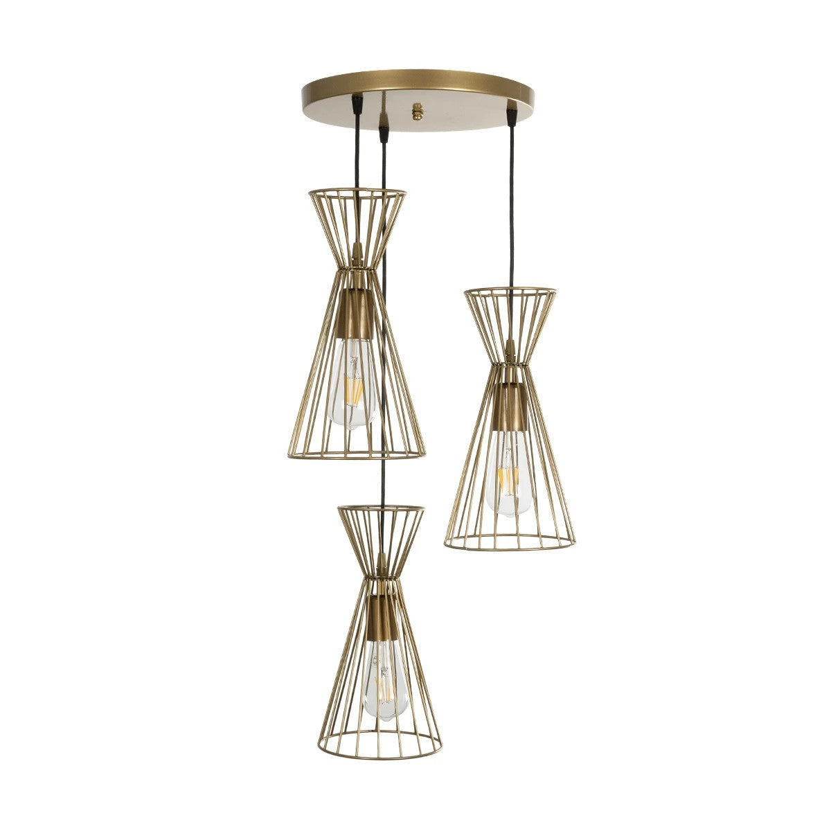 FLIXIO 201-0126 Vintage Κρεμαστό Φωτιστικό Οροφής με Ντουί 3 x E27 AC 220-240V IP20 - Χρυσό - Μ40 x Π40 x Υ70