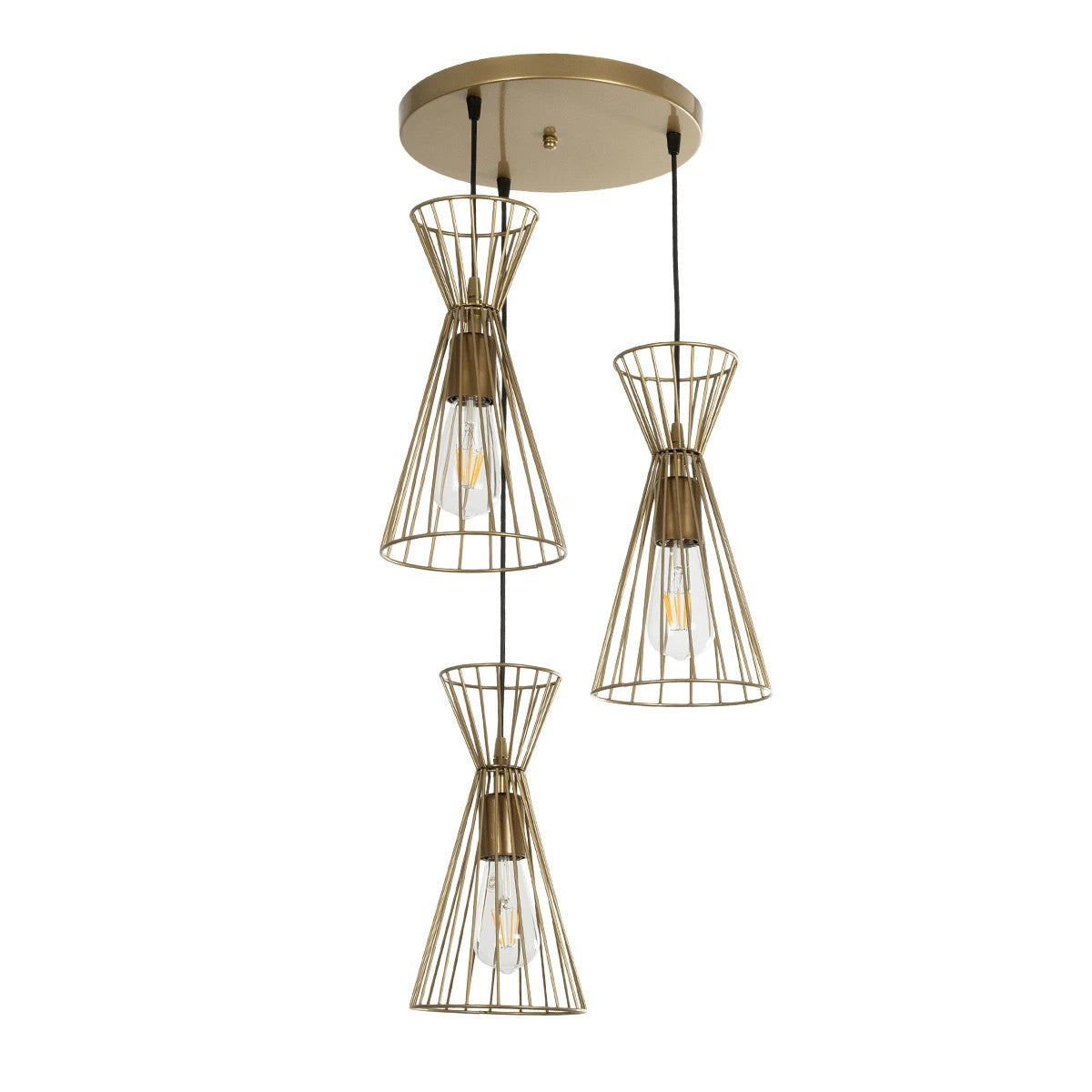 FLIXIO 201-0126 Vintage Κρεμαστό Φωτιστικό Οροφής με Ντουί 3 x E27 AC 220-240V IP20 - Χρυσό - Μ40 x Π40 x Υ70