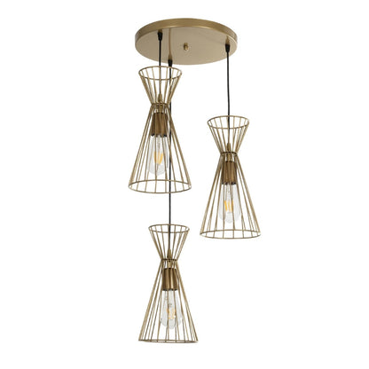 FLIXIO 201-0126 Vintage Κρεμαστό Φωτιστικό Οροφής με Ντουί 3 x E27 AC 220-240V IP20 - Χρυσό - Μ40 x Π40 x Υ70
