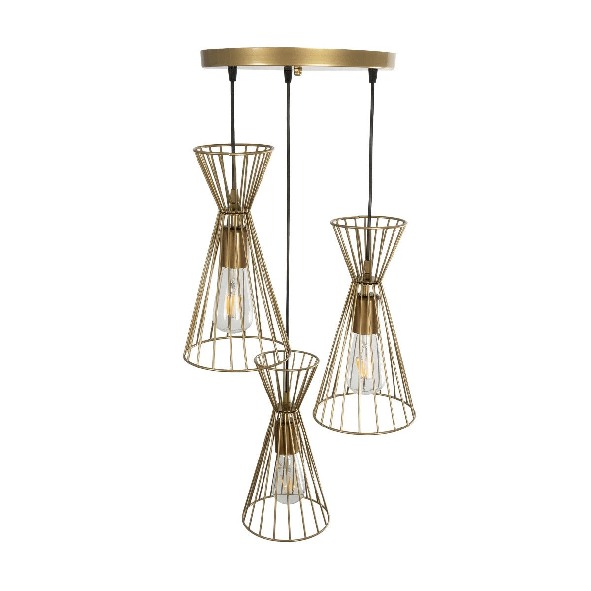 FLIXIO 201-0126 Vintage Κρεμαστό Φωτιστικό Οροφής με Ντουί 3 x E27 AC 220-240V IP20 - Χρυσό - Μ40 x Π40 x Υ70