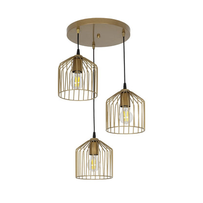 FLIXIO 201-0138 Vintage Κρεμαστό Φωτιστικό Οροφής με Ντουί 3 x E27 AC 220-240V IP20 - Χρυσό - Μ30 x Π30 x Υ70