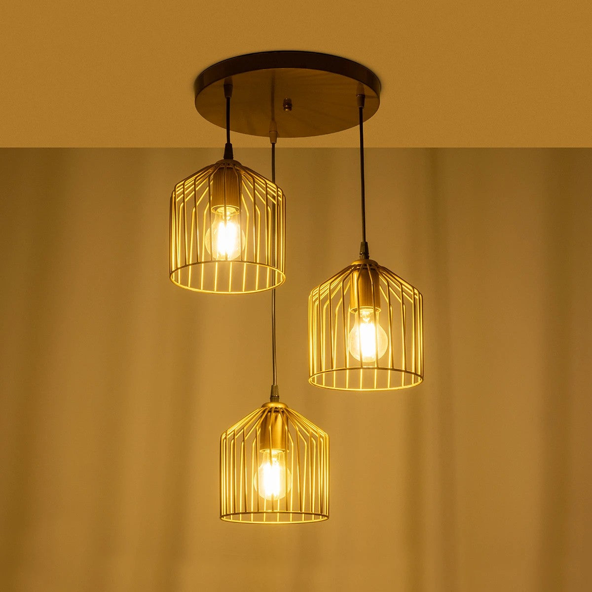 FLIXIO 201-0138 Vintage Κρεμαστό Φωτιστικό Οροφής με Ντουί 3 x E27 AC 220-240V IP20 - Χρυσό - Μ30 x Π30 x Υ70