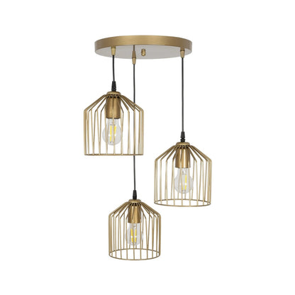 FLIXIO 201-0138 Vintage Κρεμαστό Φωτιστικό Οροφής με Ντουί 3 x E27 AC 220-240V IP20 - Χρυσό - Μ30 x Π30 x Υ70