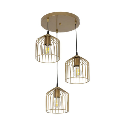 FLIXIO 201-0138 Vintage Κρεμαστό Φωτιστικό Οροφής με Ντουί 3 x E27 AC 220-240V IP20 - Χρυσό - Μ30 x Π30 x Υ70