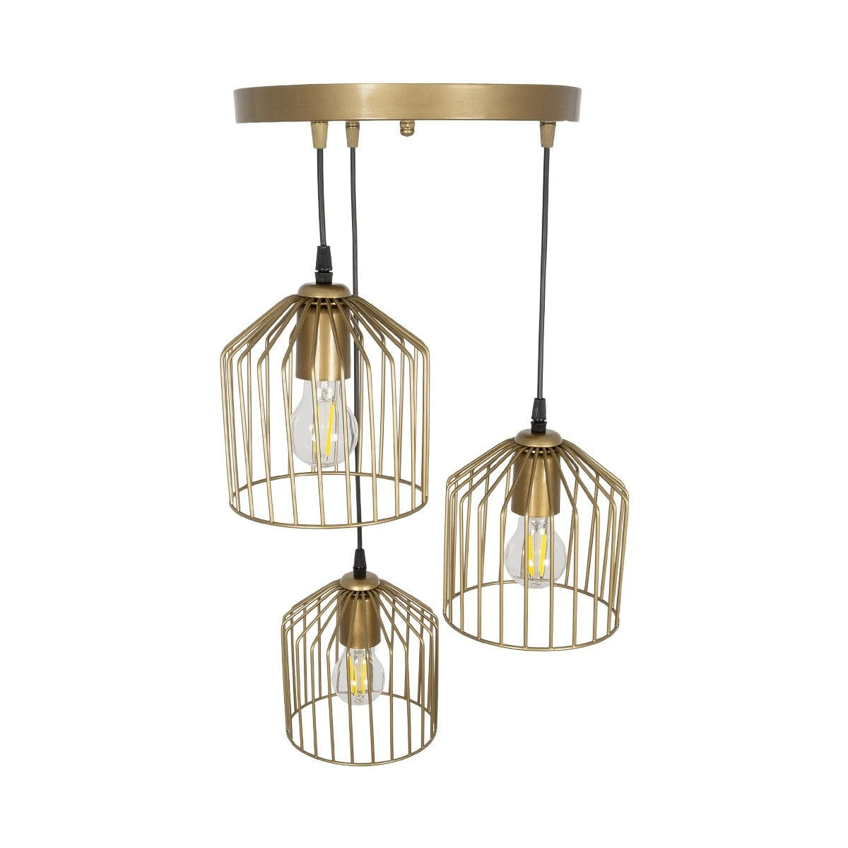 FLIXIO 201-0138 Vintage Κρεμαστό Φωτιστικό Οροφής με Ντουί 3 x E27 AC 220-240V IP20 - Χρυσό - Μ30 x Π30 x Υ70