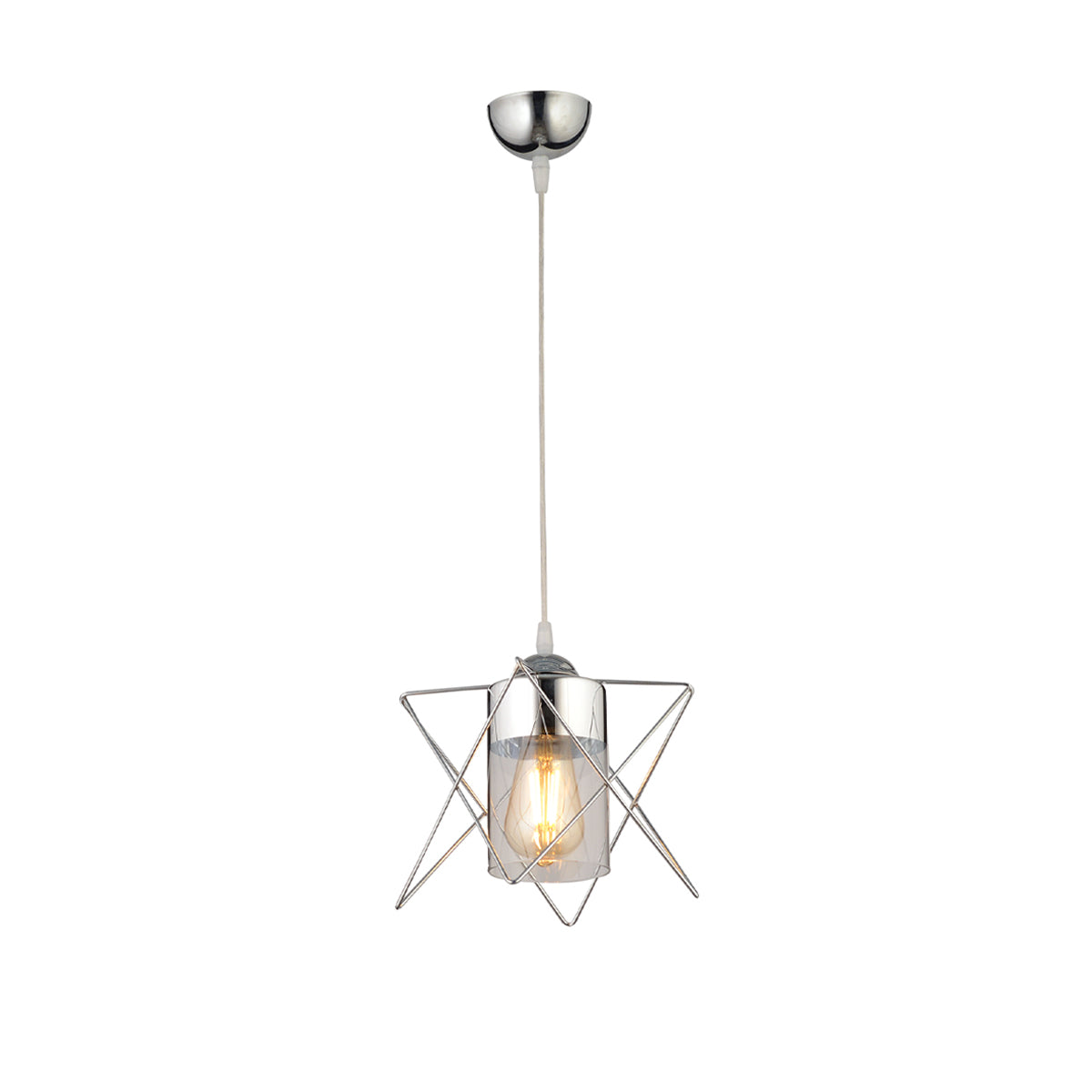 PLEX 202-0038 Μοντέρνο Κρεμαστό Φωτιστικό Πλέγμα Μονόφωτο 1 x E27 IP20 Ασημί Μέταλλο με Διάφανο Γυαλί - Μ20 x Π20 x Υ70cm