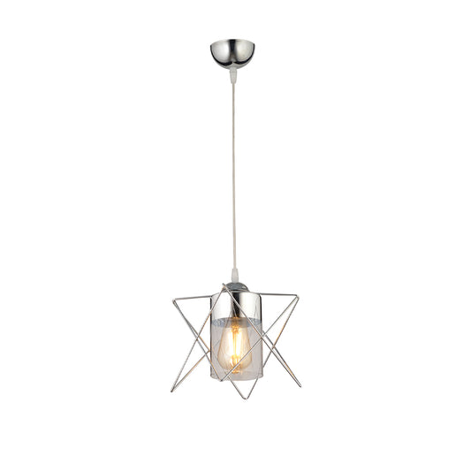 PLEX 202-0038 Μοντέρνο Κρεμαστό Φωτιστικό Πλέγμα Μονόφωτο 1 x E27 IP20 Ασημί Μέταλλο με Διάφανο Γυαλί - Μ20 x Π20 x Υ70cm