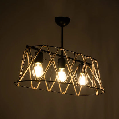 GATSBY 203-0006 Vintage Κρεμαστό Φωτιστικό Σχοινί Τρίφωτο 3 x E27 IP20 Μαύρο με Μπεζ Σχοινί - Μ60 x Π25 x Υ90cm