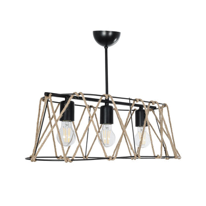 GATSBY 203-0006 Vintage Κρεμαστό Φωτιστικό Σχοινί Τρίφωτο 3 x E27 IP20 Μαύρο με Μπεζ Σχοινί - Μ60 x Π25 x Υ90cm