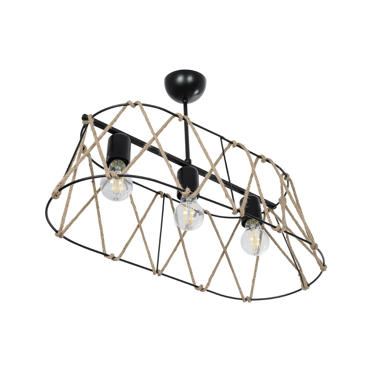 GATSBY 203-0006 Vintage Κρεμαστό Φωτιστικό Σχοινί Τρίφωτο 3 x E27 IP20 Μαύρο με Μπεζ Σχοινί - Μ60 x Π25 x Υ90cm