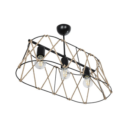 GATSBY 203-0006 Vintage Κρεμαστό Φωτιστικό Σχοινί Τρίφωτο 3 x E27 IP20 Μαύρο με Μπεζ Σχοινί - Μ60 x Π25 x Υ90cm