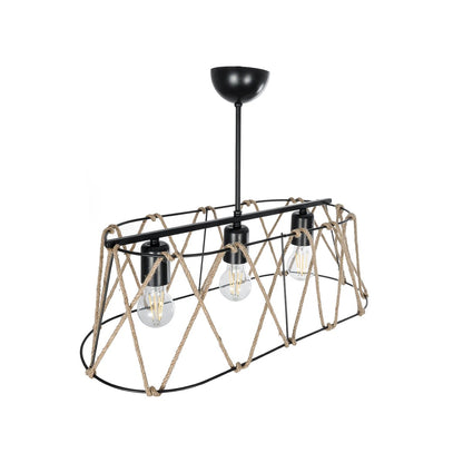 GATSBY 203-0006 Vintage Κρεμαστό Φωτιστικό Σχοινί Τρίφωτο 3 x E27 IP20 Μαύρο με Μπεζ Σχοινί - Μ60 x Π25 x Υ90cm