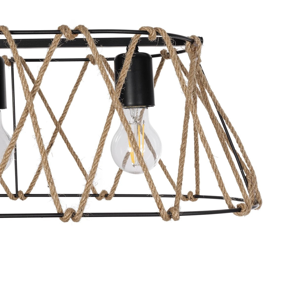 GATSBY 203-0006 Vintage Κρεμαστό Φωτιστικό Σχοινί Τρίφωτο 3 x E27 IP20 Μαύρο με Μπεζ Σχοινί - Μ60 x Π25 x Υ90cm