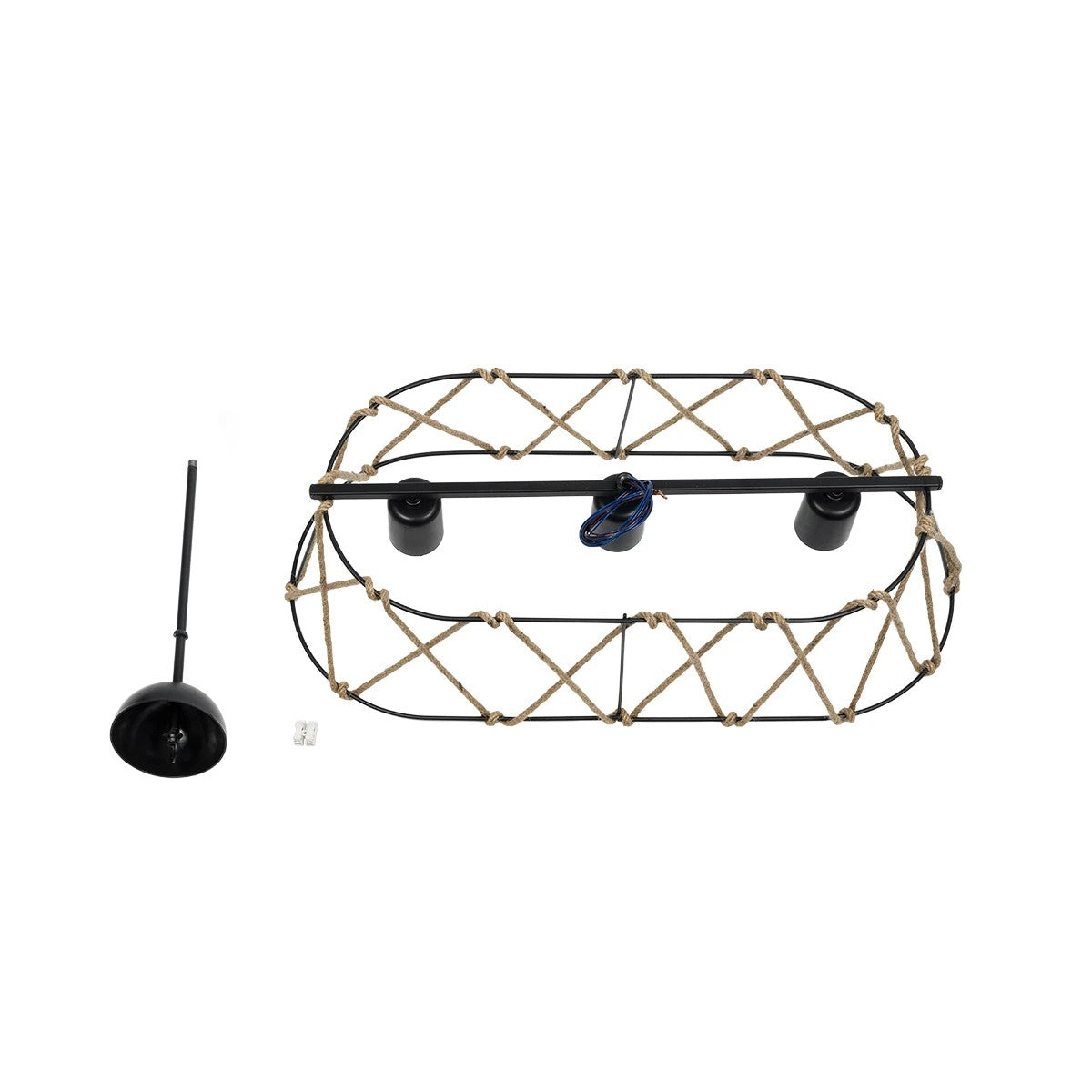 GATSBY 203-0006 Vintage Κρεμαστό Φωτιστικό Σχοινί Τρίφωτο 3 x E27 IP20 Μαύρο με Μπεζ Σχοινί - Μ60 x Π25 x Υ90cm