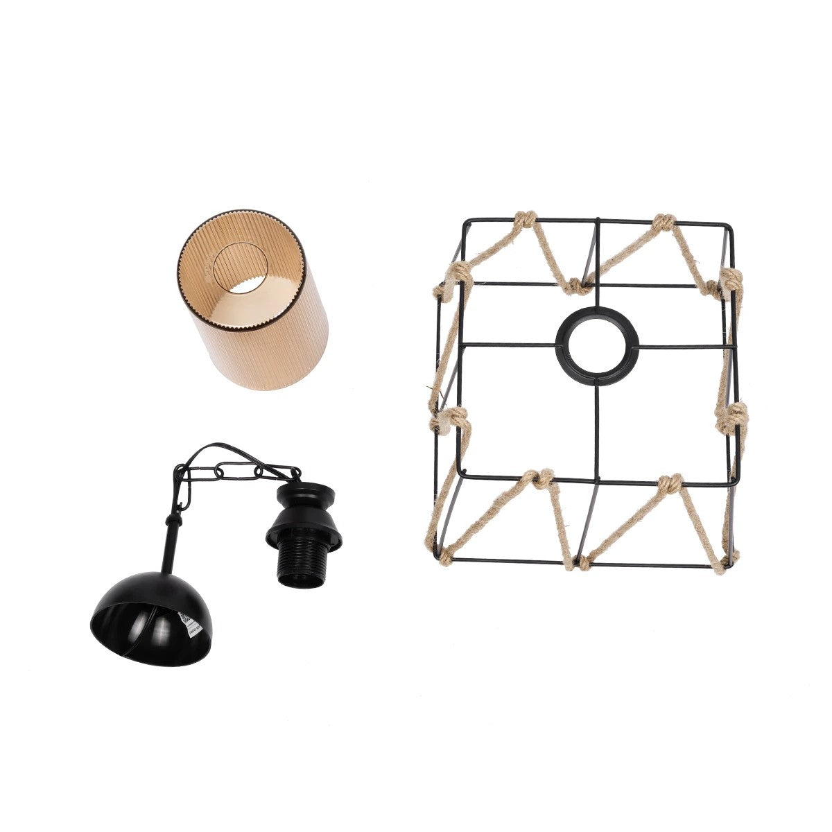 GATSBY 203-0007 Vintage Κρεμαστό Φωτιστικό Σχοινί Μονόφωτο 1 x E27 IP20 Μαύρο Μέταλλο με Μπεζ Σχοινί - Μ25 x Π25 x Υ55cm