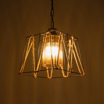 GATSBY 203-0007 Vintage Κρεμαστό Φωτιστικό Σχοινί Μονόφωτο 1 x E27 IP20 Μαύρο Μέταλλο με Μπεζ Σχοινί - Μ25 x Π25 x Υ55cm