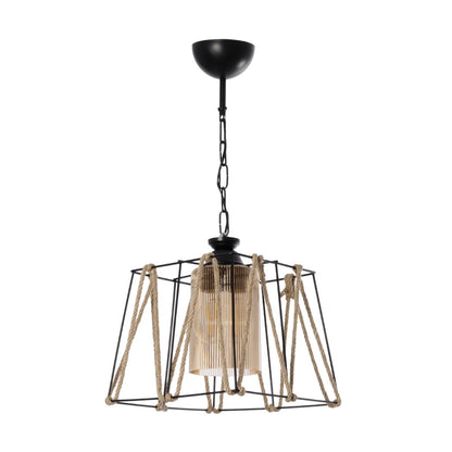 GATSBY 203-0007 Vintage Κρεμαστό Φωτιστικό Σχοινί Μονόφωτο 1 x E27 IP20 Μαύρο Μέταλλο με Μπεζ Σχοινί - Μ25 x Π25 x Υ55cm