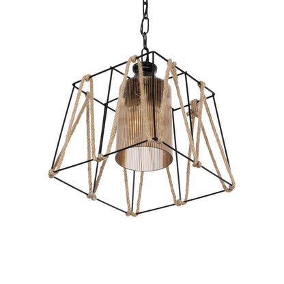 GATSBY 203-0007 Vintage Κρεμαστό Φωτιστικό Σχοινί Μονόφωτο 1 x E27 IP20 Μαύρο Μέταλλο με Μπεζ Σχοινί - Μ25 x Π25 x Υ55cm