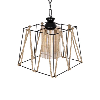 GATSBY 203-0007 Vintage Κρεμαστό Φωτιστικό Σχοινί Μονόφωτο 1 x E27 IP20 Μαύρο Μέταλλο με Μπεζ Σχοινί - Μ25 x Π25 x Υ55cm