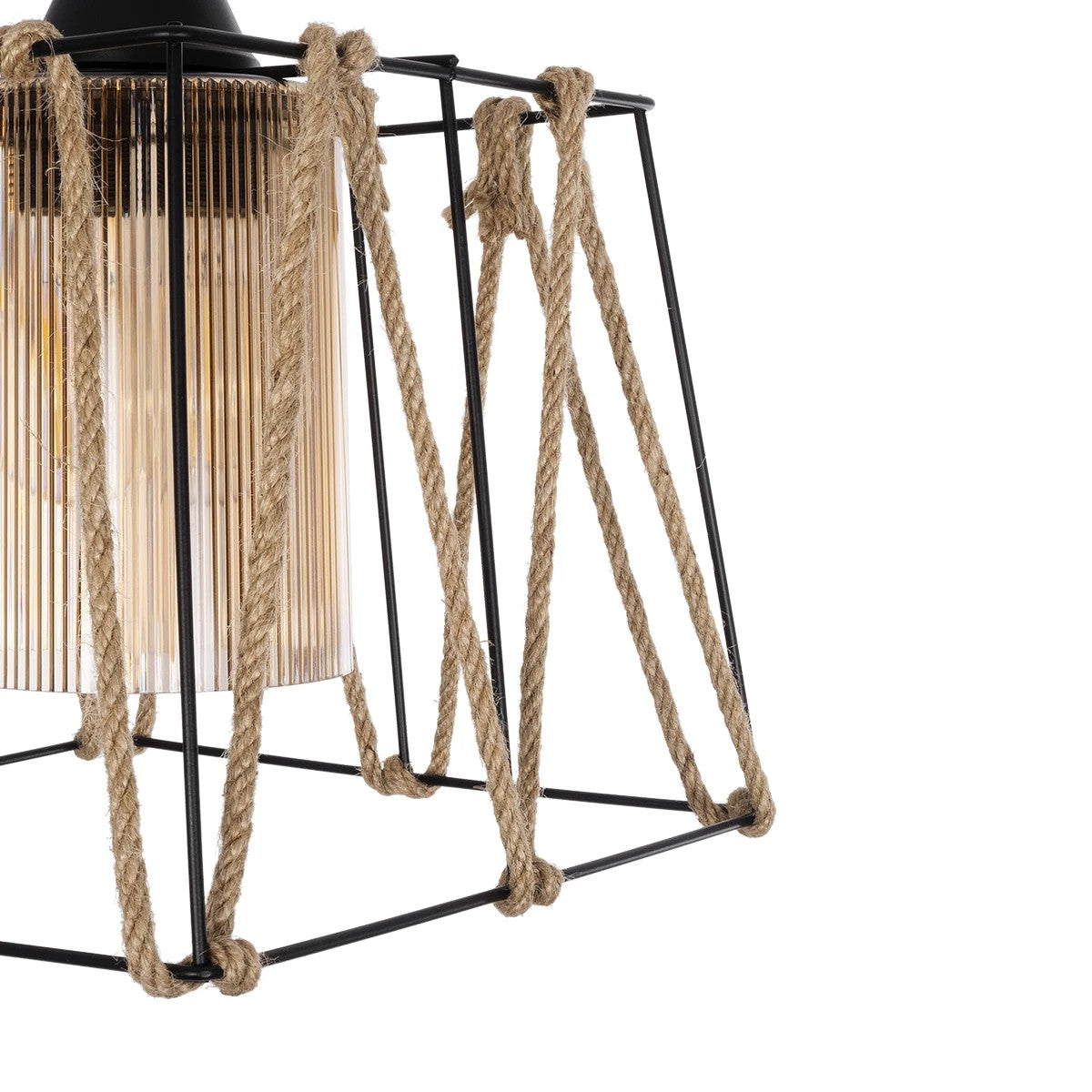GATSBY 203-0007 Vintage Κρεμαστό Φωτιστικό Σχοινί Μονόφωτο 1 x E27 IP20 Μαύρο Μέταλλο με Μπεζ Σχοινί - Μ25 x Π25 x Υ55cm