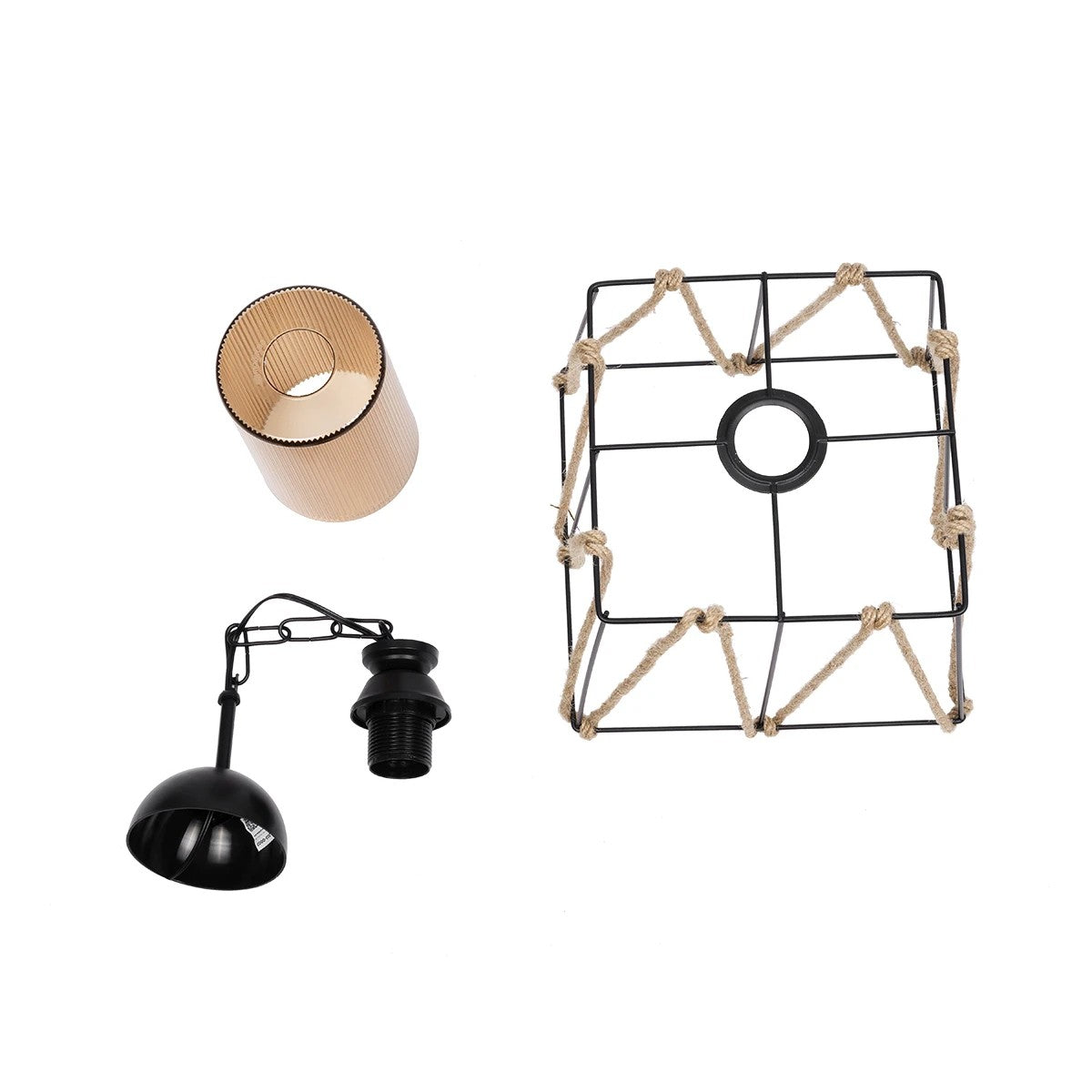 GATSBY 203-0007 Vintage Κρεμαστό Φωτιστικό Σχοινί Μονόφωτο 1 x E27 IP20 Μαύρο Μέταλλο με Μπεζ Σχοινί - Μ25 x Π25 x Υ55cm