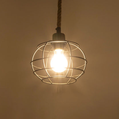 TALAH 203-0008 Vintage Κρεμαστό Φωτιστικό Σχοινί Μονόφωτο 1 x E27 IP20 Μαύρο Μέταλλο με Μπεζ Σχοινί - Μ14 x Π14 x Υ61.5cm