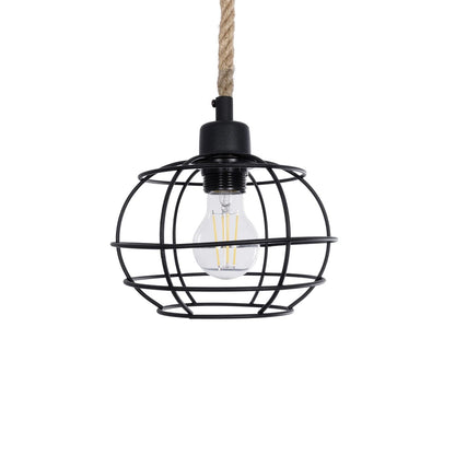 TALAH 203-0008 Vintage Κρεμαστό Φωτιστικό Σχοινί Μονόφωτο 1 x E27 IP20 Μαύρο Μέταλλο με Μπεζ Σχοινί - Μ14 x Π14 x Υ61.5cm