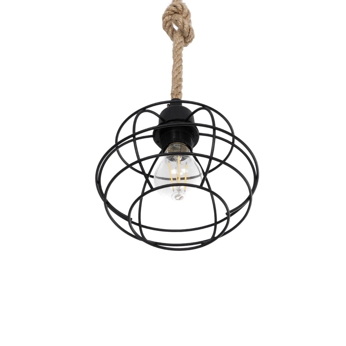 TALAH 203-0008 Vintage Κρεμαστό Φωτιστικό Σχοινί Μονόφωτο 1 x E27 IP20 Μαύρο Μέταλλο με Μπεζ Σχοινί - Μ14 x Π14 x Υ61.5cm