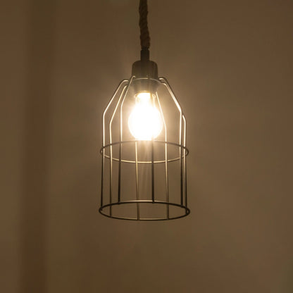 TALAH 203-0009 Vintage Κρεμαστό Φωτιστικό Σχοινί Μονόφωτο 1 x E27 IP20 Μαύρο Μέταλλο με Μπεζ Σχοινί - Μ14 x Π14 x Υ90cm