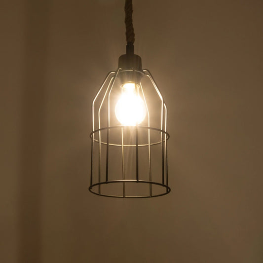 TALAH 203-0009 Vintage Κρεμαστό Φωτιστικό Σχοινί Μονόφωτο 1 x E27 IP20 Μαύρο Μέταλλο με Μπεζ Σχοινί - Μ14 x Π14 x Υ90cm