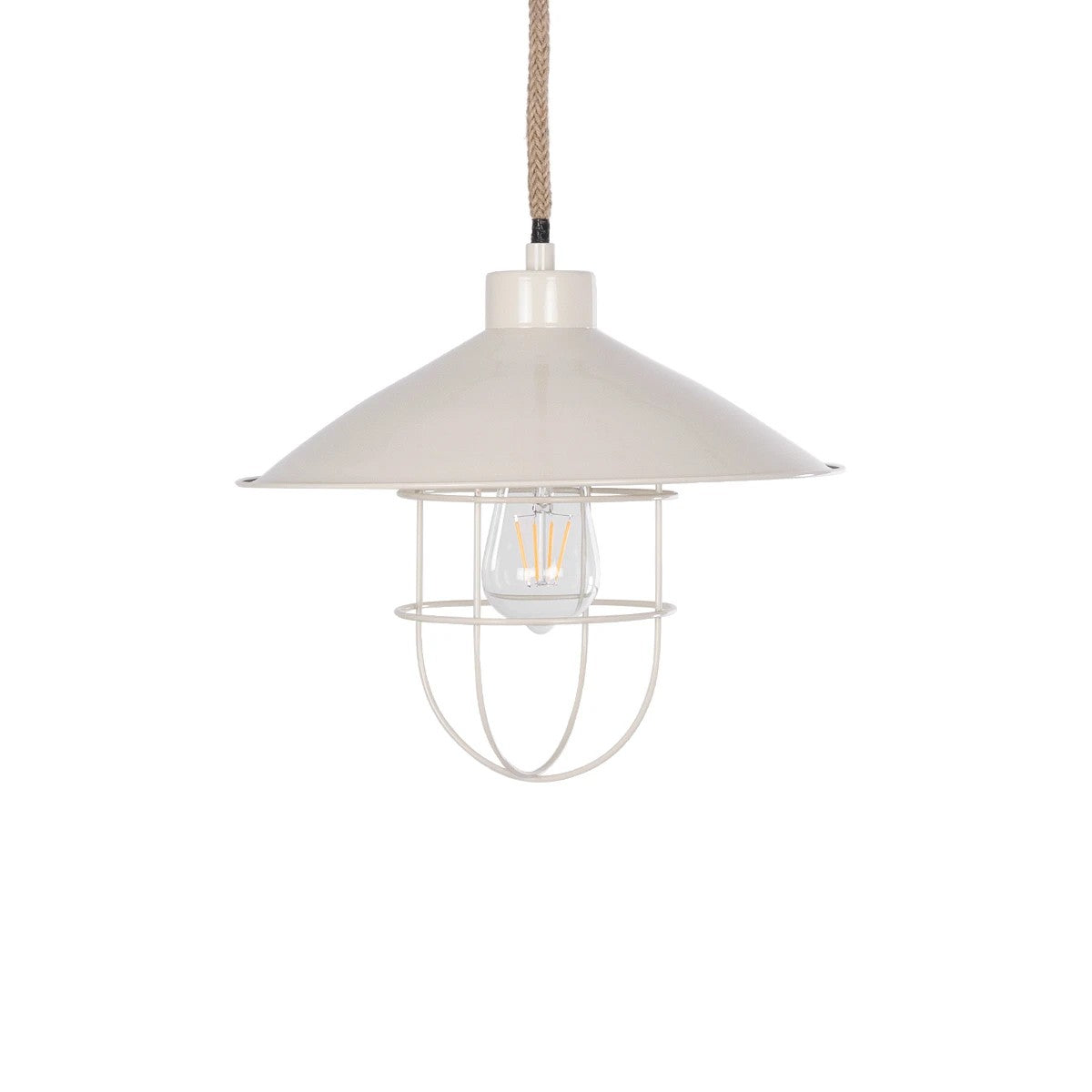 TULUB 203-0010 Vintage Κρεμαστό Φωτιστικό Σχοινί Μονόφωτο 1 x E27 IP20 Λευκό Μέταλο με Μπεζ Σχοινί - Μ31 x Π31 x Υ90cm