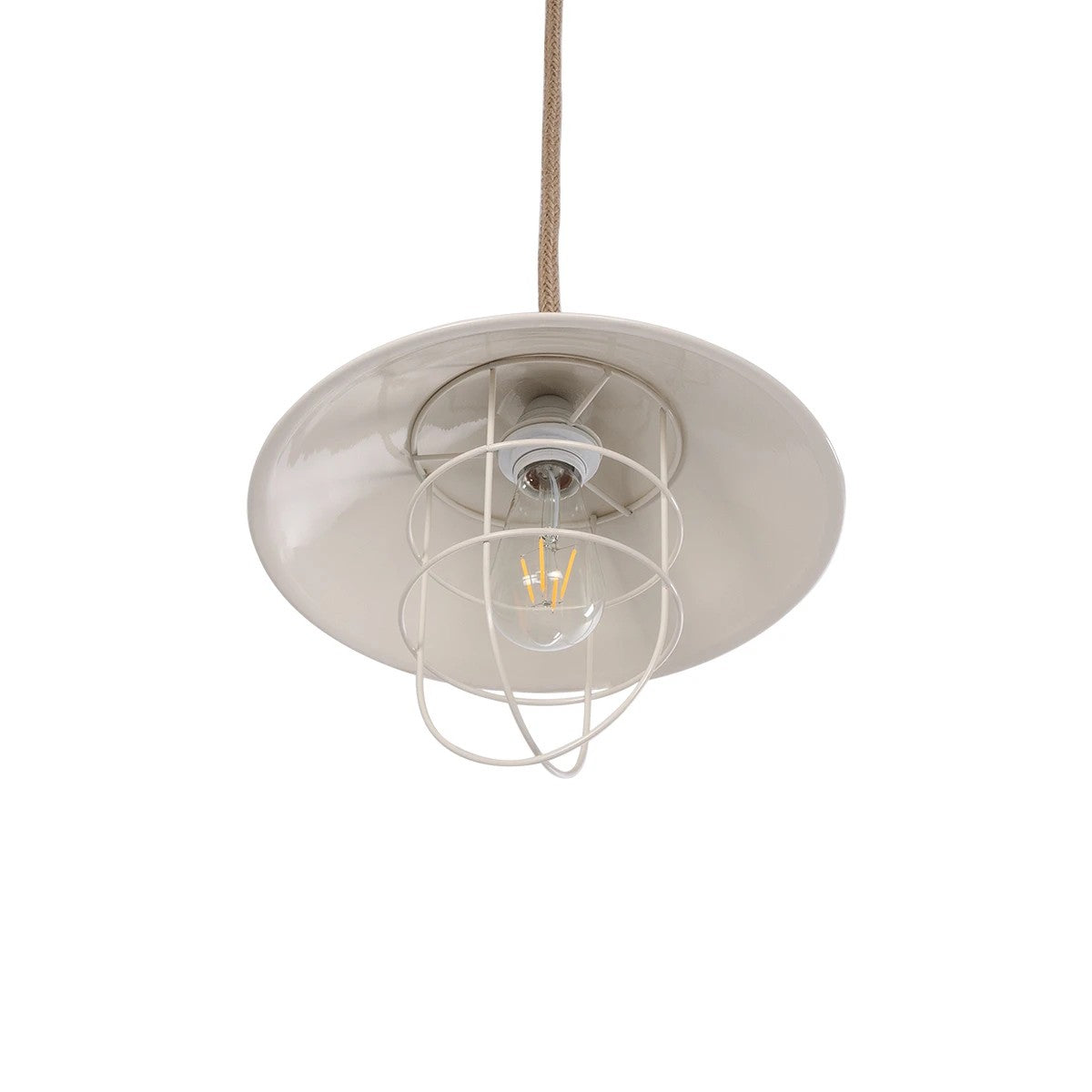 TULUB 203-0010 Vintage Κρεμαστό Φωτιστικό Σχοινί Μονόφωτο 1 x E27 IP20 Λευκό Μέταλο με Μπεζ Σχοινί - Μ31 x Π31 x Υ90cm