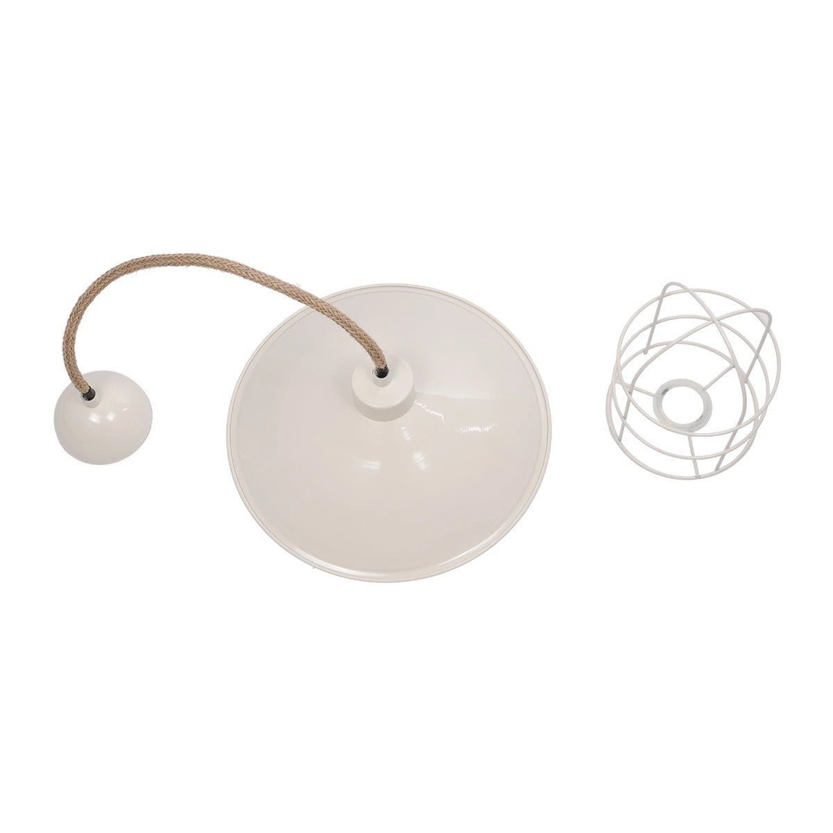 TULUB 203-0010 Vintage Κρεμαστό Φωτιστικό Σχοινί Μονόφωτο 1 x E27 IP20 Λευκό Μέταλο με Μπεζ Σχοινί - Μ31 x Π31 x Υ90cm