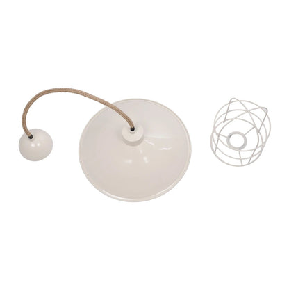 TULUB 203-0010 Vintage Κρεμαστό Φωτιστικό Σχοινί Μονόφωτο 1 x E27 IP20 Λευκό Μέταλο με Μπεζ Σχοινί - Μ31 x Π31 x Υ90cm