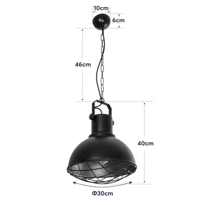 SIERRA 203-0011 Vintage Κρεμαστό Φωτιστικό Οροφής με Ντουί 1 x E27 AC 220-240V IP20 - Μαύρο & Χρυσό - Μ30 x Π30 x Υ40