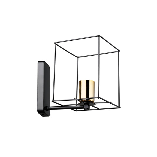 CYRA 203-0012 Μοντέρνο Επιτοίχιο Φωτιστικό Απλίκα Μονόφωτο 1 x E27 IP20 Μαύρο & Χρυσό Μέταλλο - Μ21 x Π21 x Υ19cm