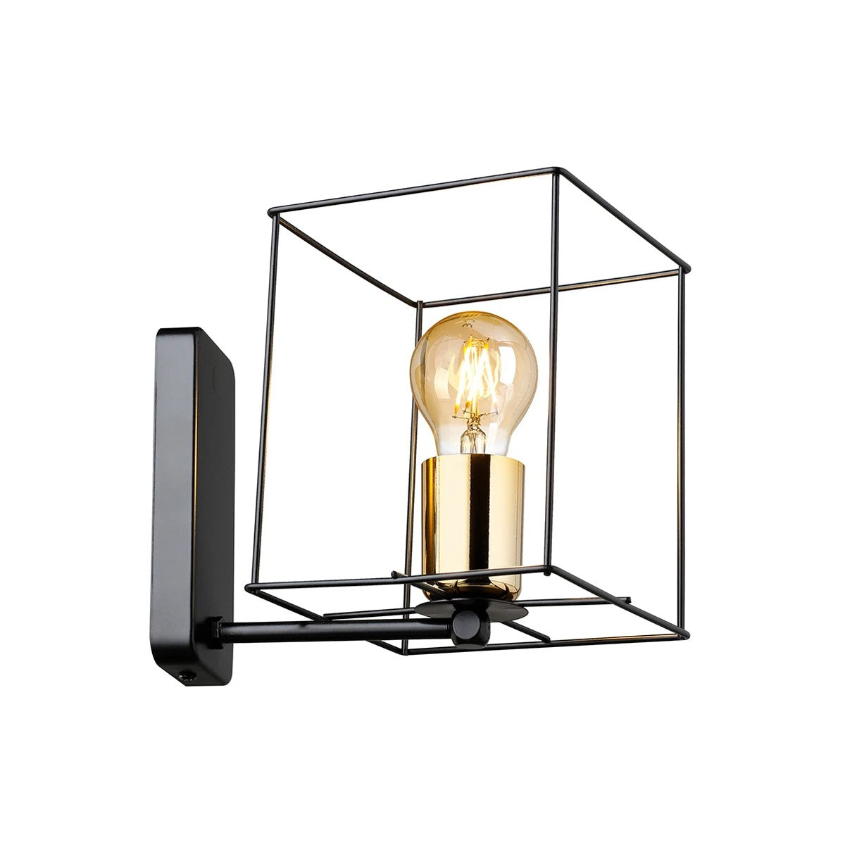 CYRA 203-0012 Μοντέρνο Επιτοίχιο Φωτιστικό Απλίκα Μονόφωτο 1 x E27 IP20 Μαύρο & Χρυσό Μέταλλο - Μ21 x Π21 x Υ19cm