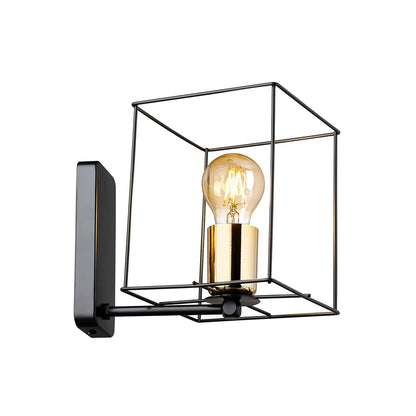 CYRA 203-0012 Μοντέρνο Επιτοίχιο Φωτιστικό Απλίκα Μονόφωτο 1 x E27 IP20 Μαύρο & Χρυσό Μέταλλο - Μ21 x Π21 x Υ19cm