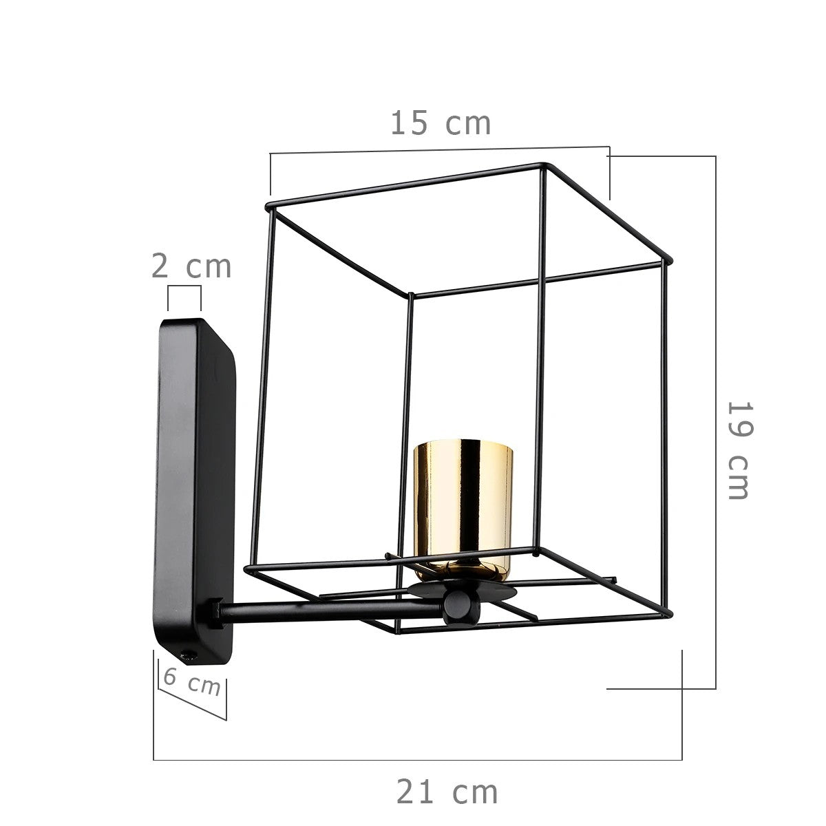 CYRA 203-0012 Μοντέρνο Επιτοίχιο Φωτιστικό Απλίκα Μονόφωτο 1 x E27 IP20 Μαύρο & Χρυσό Μέταλλο - Μ21 x Π21 x Υ19cm