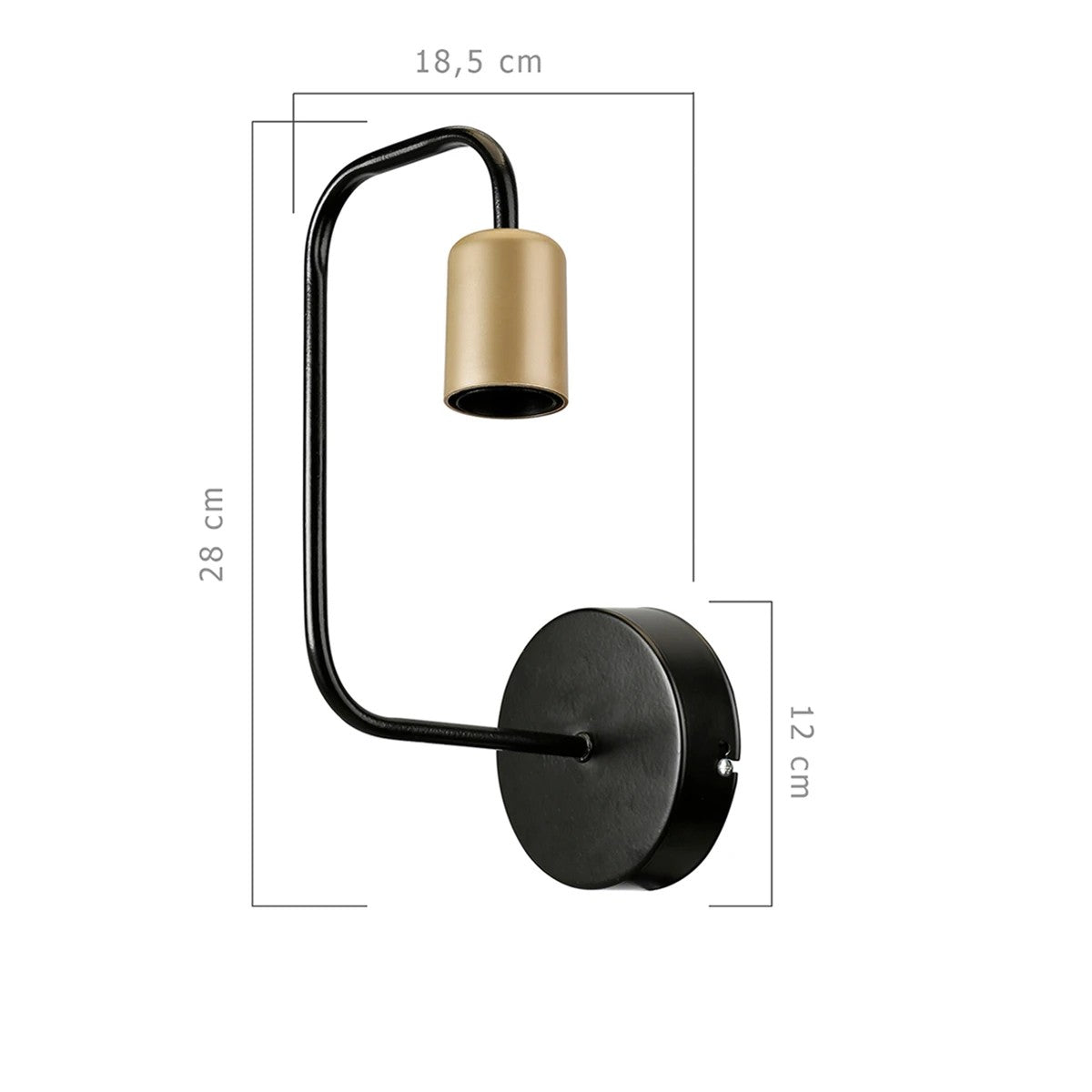 JUNO 203-0013 Μοντέρνο Επιτοίχιο Φωτιστικό Απλίκα Μονόφωτο 1 x E27 IP20 Μαύρο & Χρυσό Μέταλλο - Μ18.5 x Π18.5 x Υ28