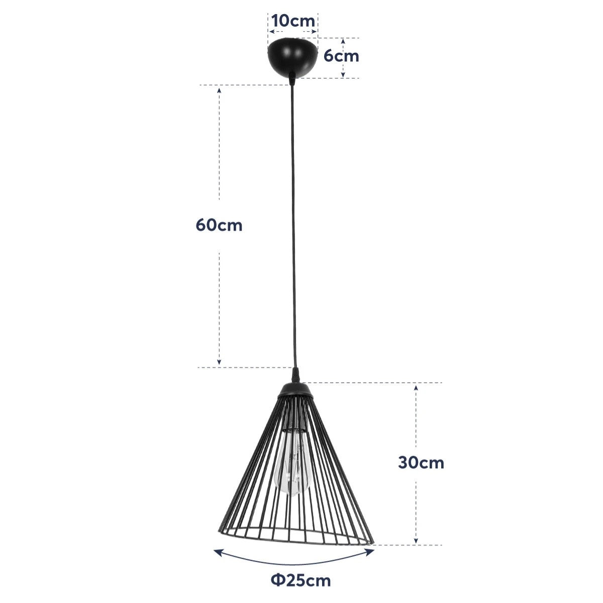 ARCWIRE 203-0015 Μοντέρνο Κρεμαστό Φωτιστικό Πλέγμα Μονόφωτο 1 x E27 IP20 Μαύρο Σύρμα - Μ24 x Π24 x Υ90cm