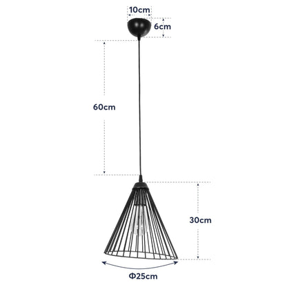 ARCWIRE 203-0015 Μοντέρνο Κρεμαστό Φωτιστικό Πλέγμα Μονόφωτο 1 x E27 IP20 Μαύρο Σύρμα - Μ24 x Π24 x Υ90cm