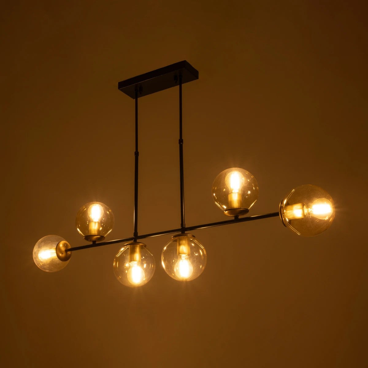 LATTICE 203-0016 Μοντέρνο Φωτιστικό Οροφής Ράγα Πολύφωτο 6 x E27 IP20 Μαύρο & Μπρούτζινο Μέταλλο με Μελί Γυαλί - Μ130 x Π20 x Υ70cm