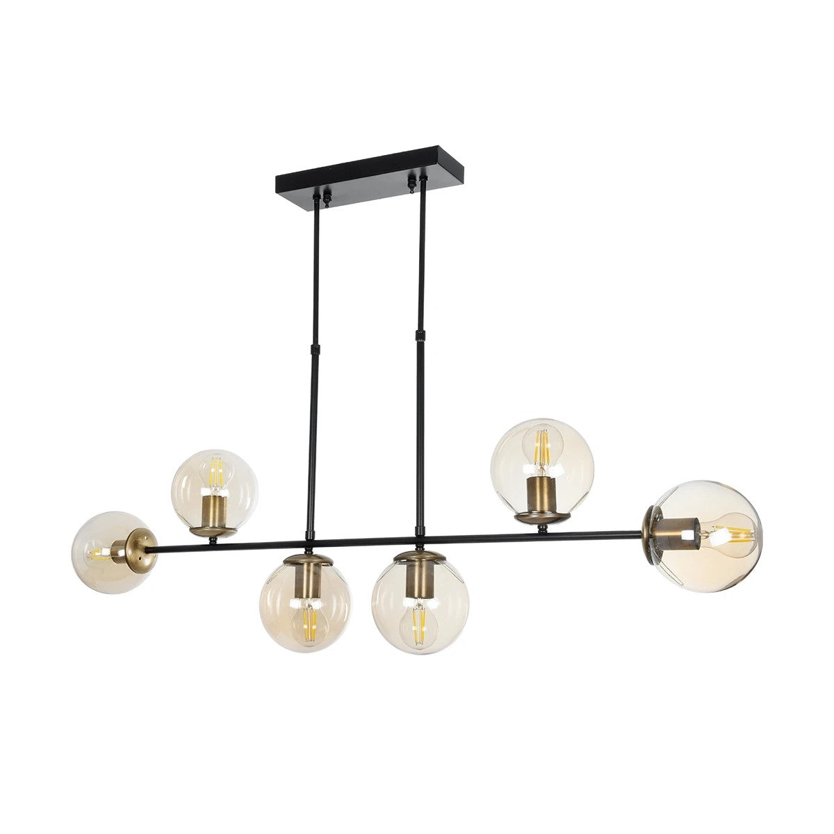 LATTICE 203-0016 Μοντέρνο Φωτιστικό Οροφής Ράγα Πολύφωτο 6 x E27 IP20 Μαύρο & Μπρούτζινο Μέταλλο με Μελί Γυαλί - Μ130 x Π20 x Υ70cm